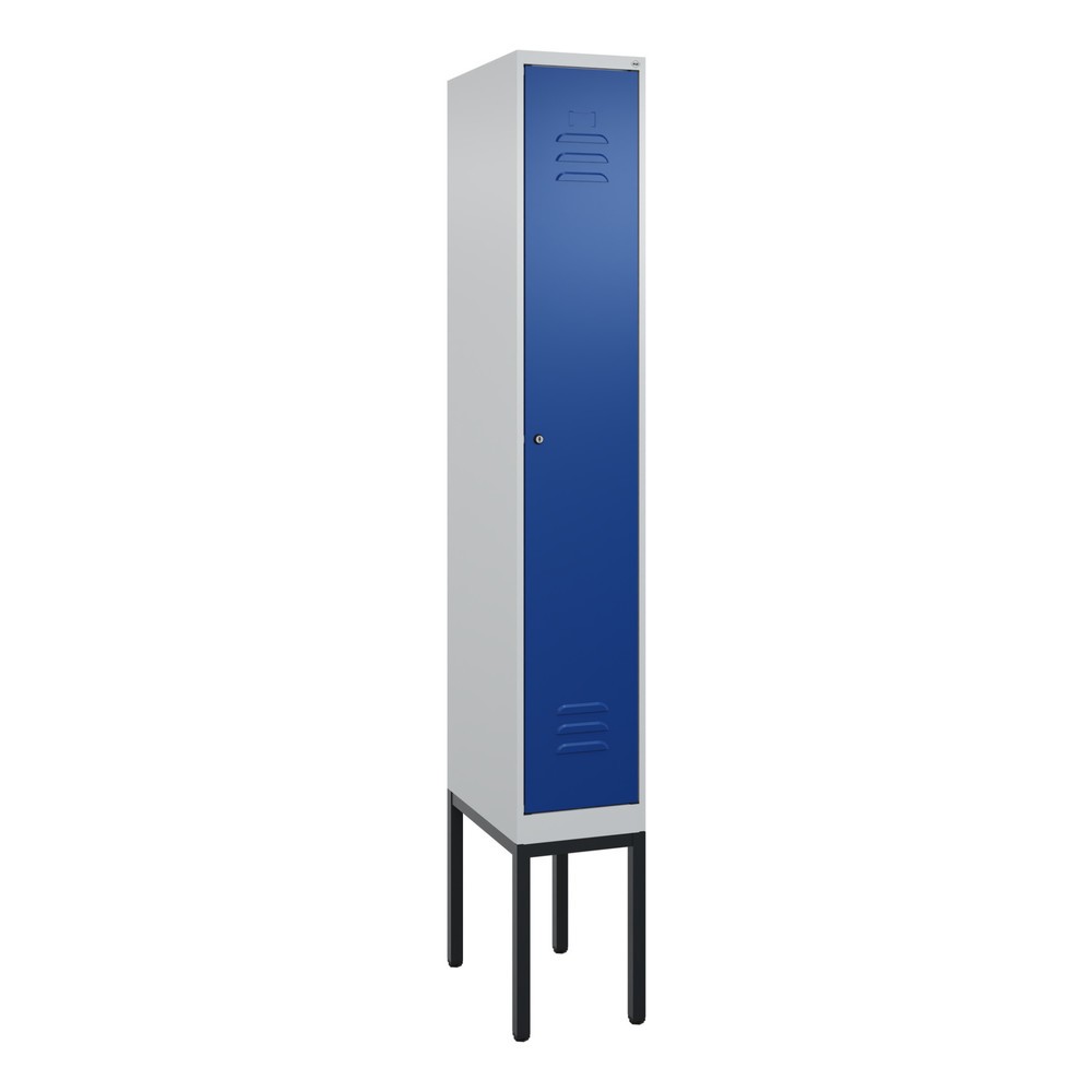 Produktabbildung: C+P Spind Classic PLUS, Gestell, 1 Abteil, HxBxT 2.120 x 300 x 500 mm, lichtgrau, enzianblau, Zylinderschloss, mit Mitteltrennwand