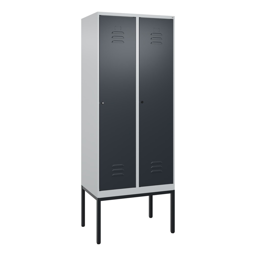 Produktabbildung: C+P Spind Classic PLUS, Gestell, 2 Abteile, HxBxT 2.120 x 800 x 500 mm, lichtgrau, anthrazitgrau, Zylinderschloss, mit Mitteltrennwand