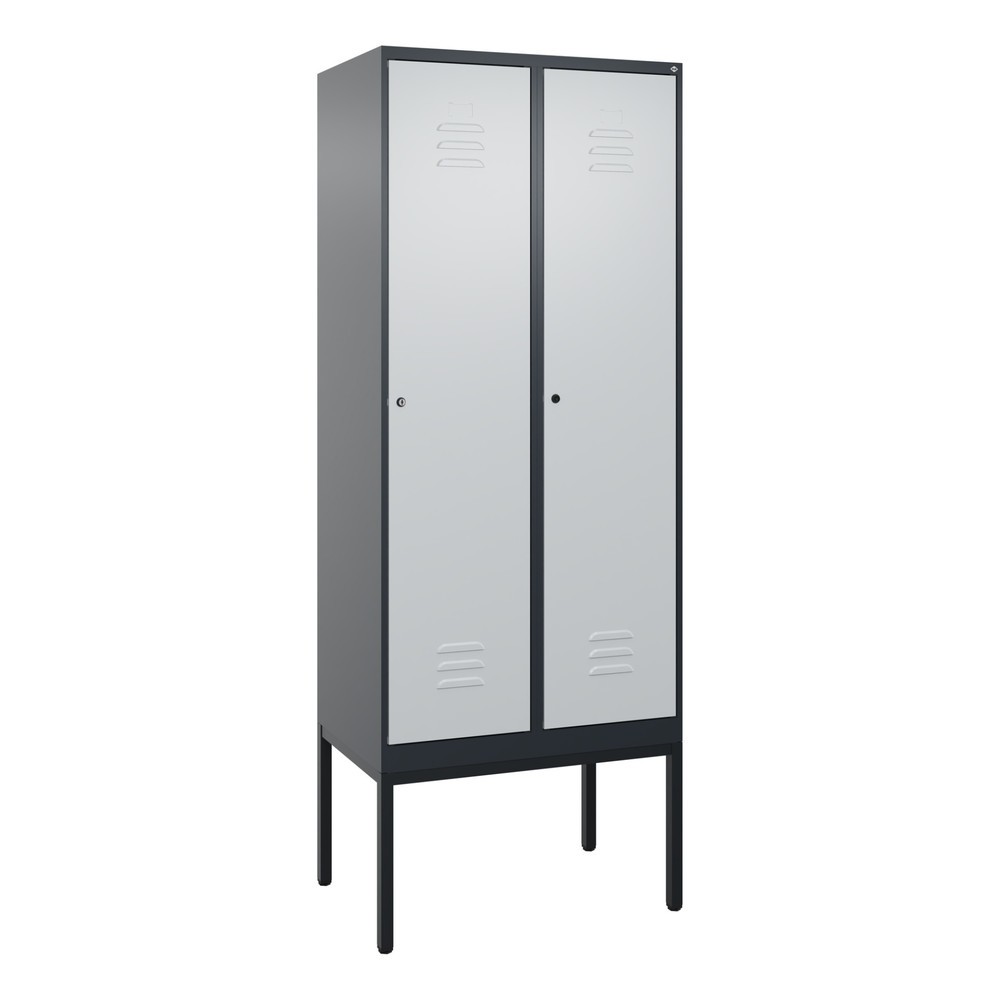 Produktabbildung: C+P Spind Classic PLUS, Gestell, 2 Abteile, HxBxT 2.120 x 800 x 500 mm, anthrazitgrau, lichtgrau, Zylinderschloss, mit Mitteltrennwand