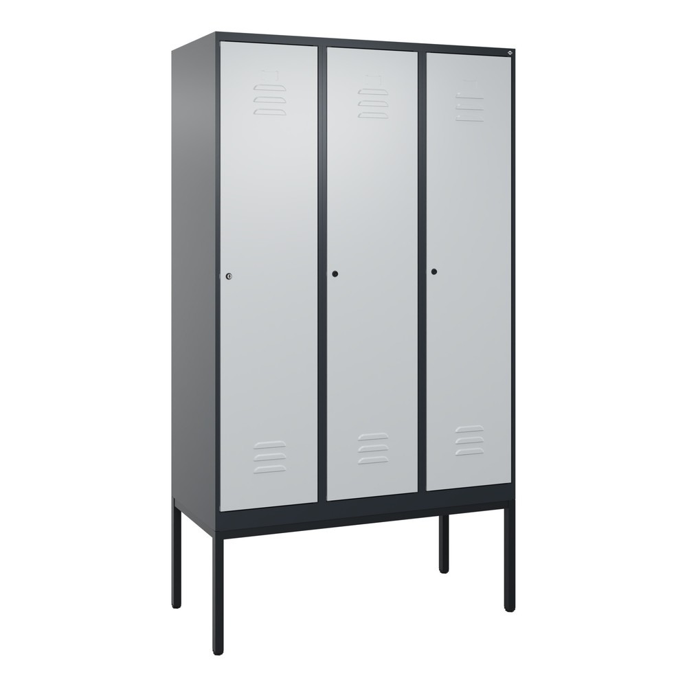 Produktabbildung: C+P Spind Classic PLUS, Gestell, 3 Abteile, HxBxT 2.120 x 1.200 x 500 mm, anthrazitgrau, lichtgrau, Zylinderschloss, mit Mitteltrennwand