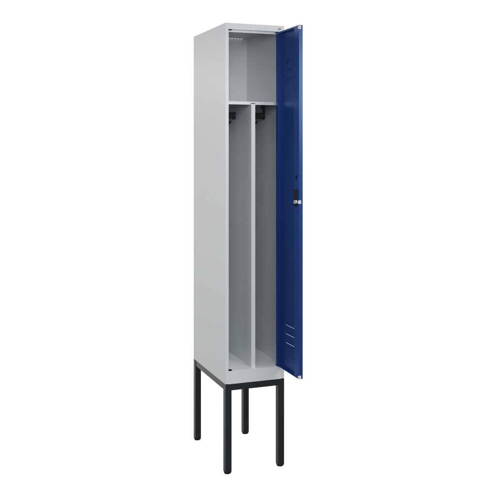 Produktabbildung: C+P Spind Classic PLUS, Gestell, 1 Abteil, HxBxT 2.120 x 300 x 500 mm, lichtgrau, enzianblau, Zylinderschloss, mit Mitteltrennwand