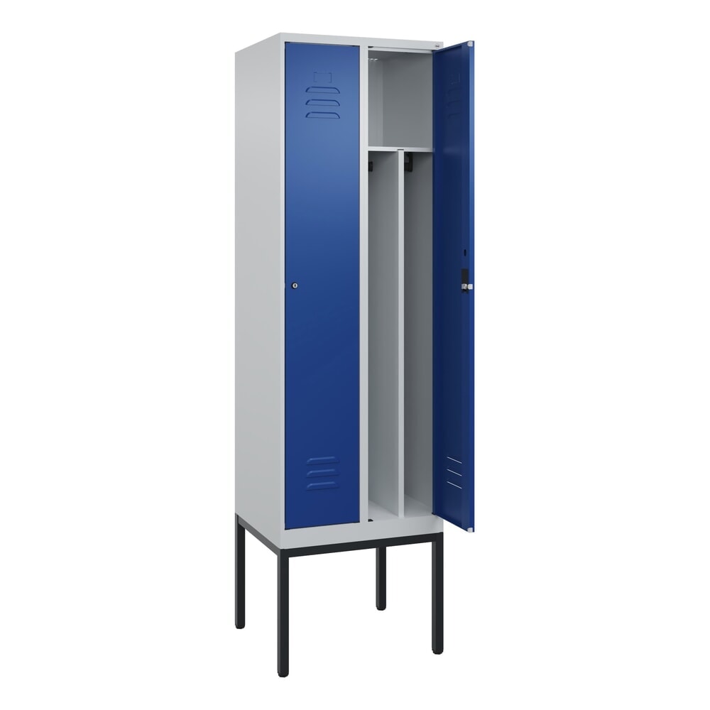 Produktabbildung: C+P Spind Classic PLUS, Gestell, 2 Abteile, HxBxT 2.120 x 600 x 500 mm, lichtgrau, enzianblau, Zylinderschloss, mit Mitteltrennwand