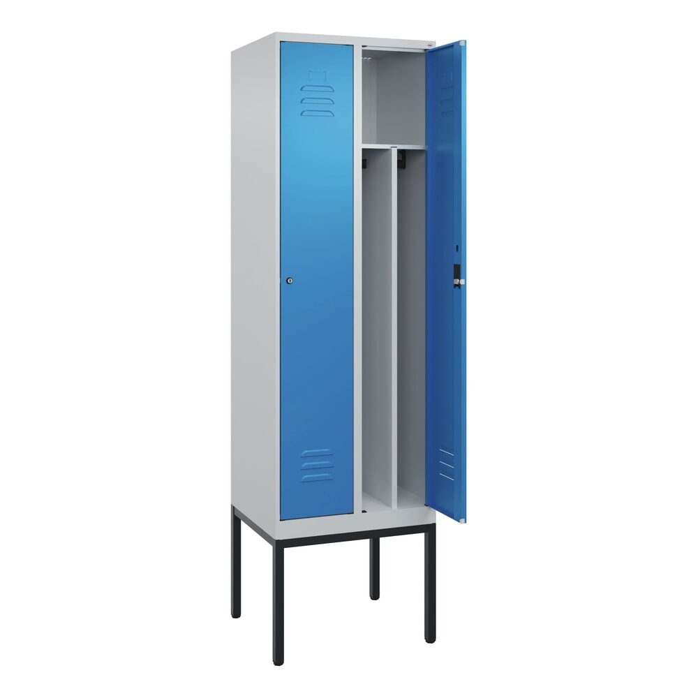 Produktabbildung: C+P Spind Classic PLUS, Gestell, 2 Abteile, HxBxT 2.120 x 600 x 500 mm, lichtgrau, lichtblau, Zylinderschloss, mit Mitteltrennwand