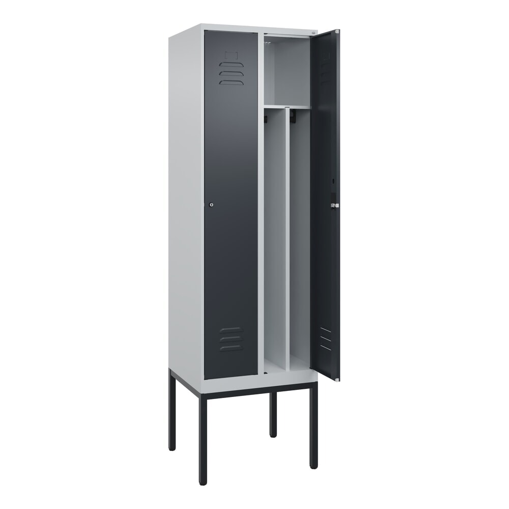 Produktabbildung: C+P Spind Classic PLUS, Gestell, 2 Abteile, HxBxT 2.120 x 600 x 500 mm, lichtgrau, anthrazitgrau, Zylinderschloss, mit Mitteltrennwand