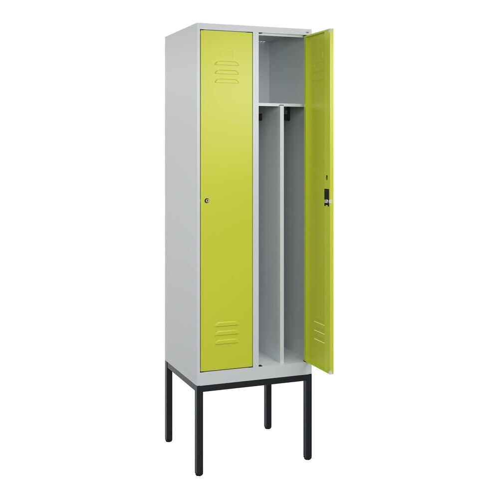 Produktabbildung: C+P Spind Classic PLUS, Gestell, 2 Abteile, HxBxT 2.120 x 600 x 500 mm, lichtgrau, clowngrün, Zylinderschloss, mit Mitteltrennwand