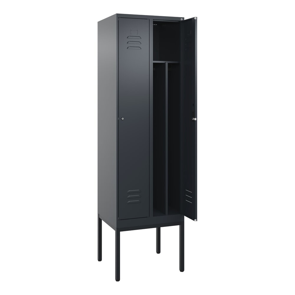 Produktabbildung: C+P Spind Classic PLUS, Gestell, 2 Abteile, HxBxT 2.120 x 600 x 500 mm, anthrazitgrau, anthrazitgrau, Zylinderschloss, mit Mitteltrennwand
