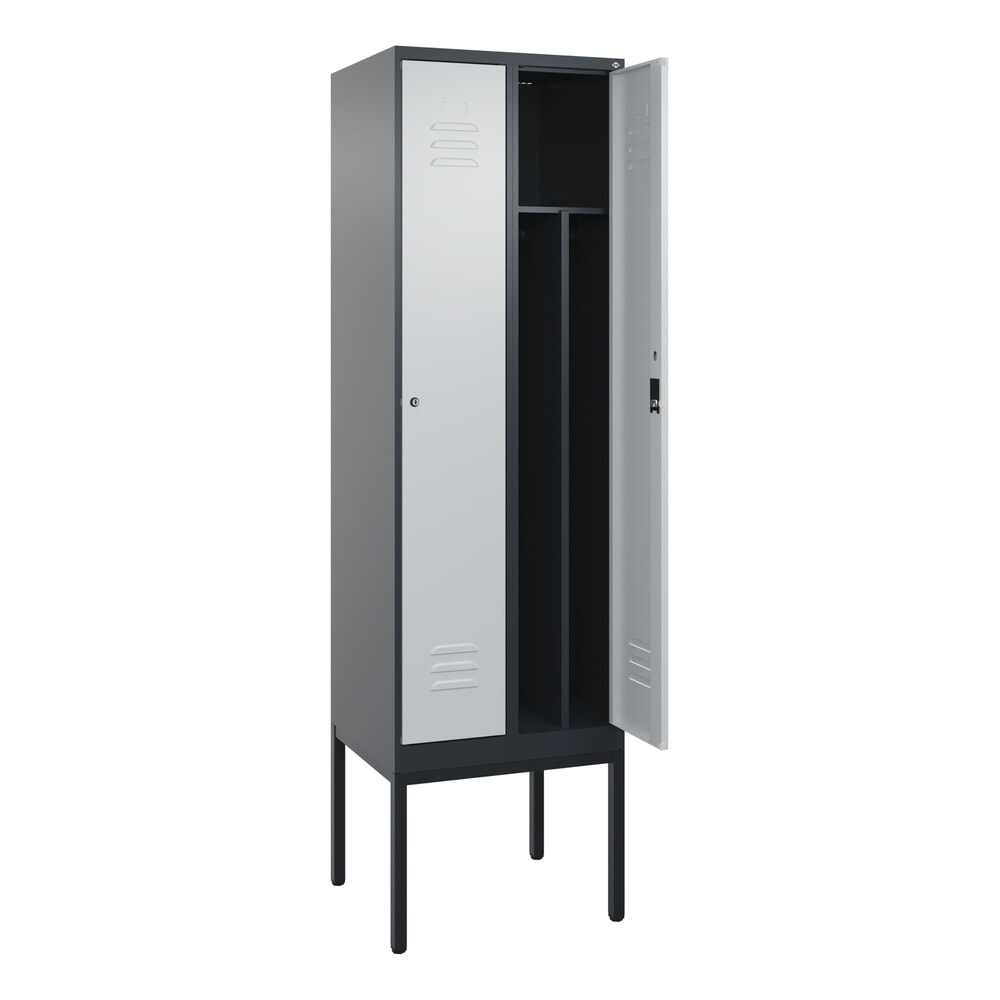 Produktabbildung: C+P Spind Classic PLUS, Gestell, 2 Abteile, HxBxT 2.120 x 600 x 500 mm, anthrazitgrau, lichtgrau, Zylinderschloss, mit Mitteltrennwand