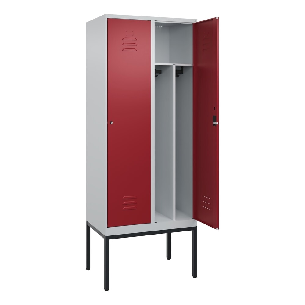 Produktabbildung: C+P Spind Classic PLUS, Gestell, 2 Abteile, HxBxT 2.120 x 800 x 500 mm, lichtgrau, rubinrot, Zylinderschloss, mit Mitteltrennwand