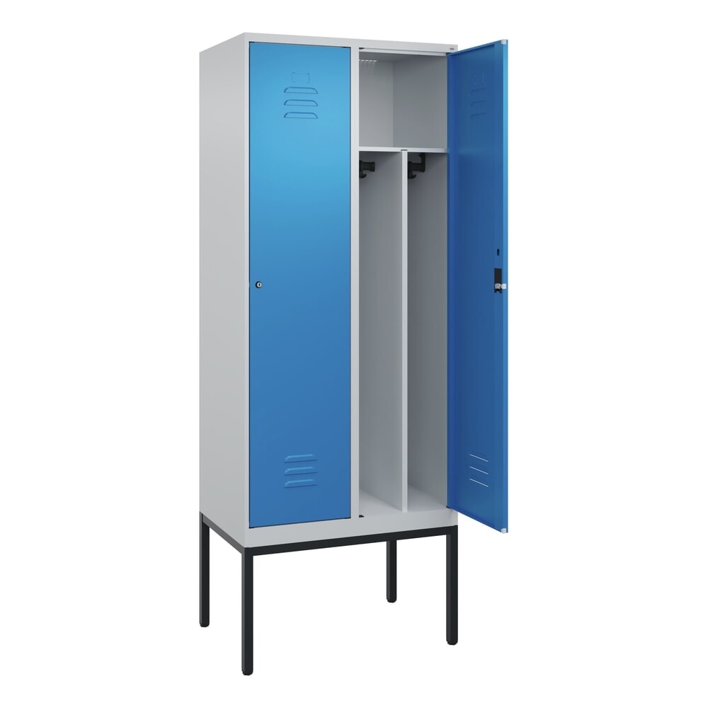 Produktabbildung: C+P Spind Classic PLUS, Gestell, 2 Abteile, HxBxT 2.120 x 800 x 500 mm, lichtgrau, lichtblau, Zylinderschloss, mit Mitteltrennwand