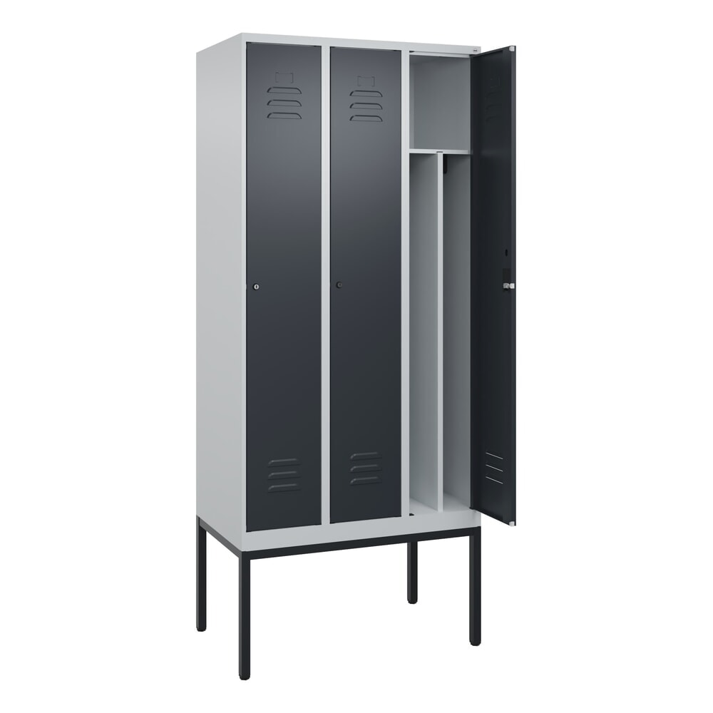 Produktabbildung: C+P Spind Classic PLUS, Gestell, 3 Abteile, HxBxT 2.120 x 900 x 500 mm, lichtgrau, anthrazitgrau, Zylinderschloss, mit Mitteltrennwand