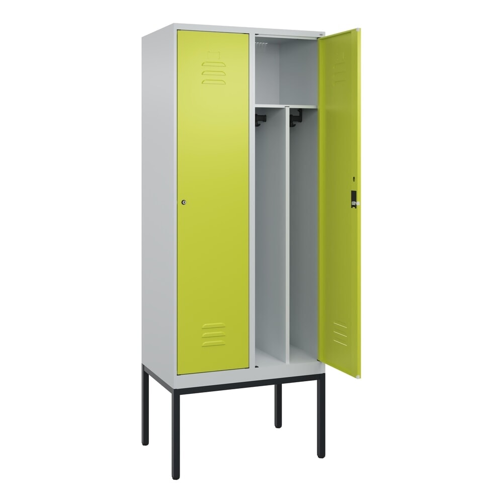 Produktabbildung: C+P Spind Classic PLUS, Gestell, 2 Abteile, HxBxT 2.120 x 800 x 500 mm, lichtgrau, clowngrün, Zylinderschloss, mit Mitteltrennwand