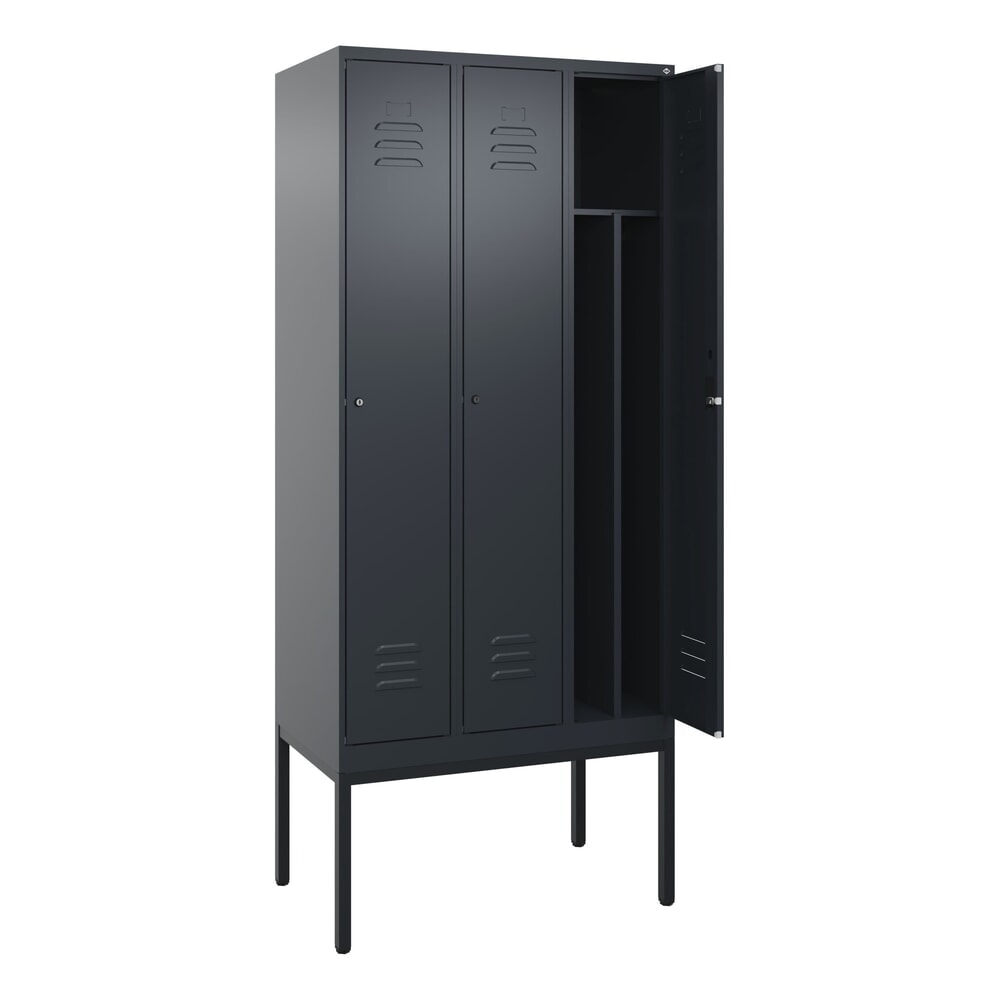 Produktabbildung: C+P Spind Classic PLUS, Gestell, 3 Abteile, HxBxT 2.120 x 900 x 500 mm, anthrazitgrau, anthrazitgrau, Zylinderschloss, mit Mitteltrennwand