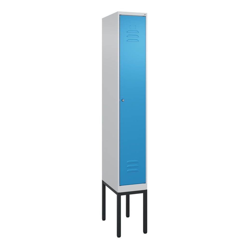 Produktabbildung: C+P Spind Classic PLUS, Gestell, 1 Abteil, HxBxT 2.120 x 300 x 500 mm, lichtgrau, lichtblau, Zylinderschloss, ohne Mitteltrennwand