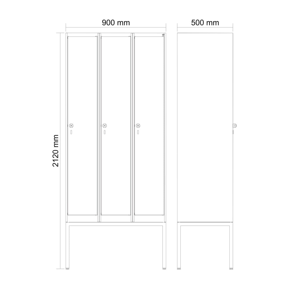 Produktabbildung Nr. 8: C+P Spind Classic PLUS, Gestell, 3 Abteile, HxBxT 2.120 x 900 x 500 mm, lichtgrau, enzianblau, Zylinderschloss, ohne Mitteltrennwand