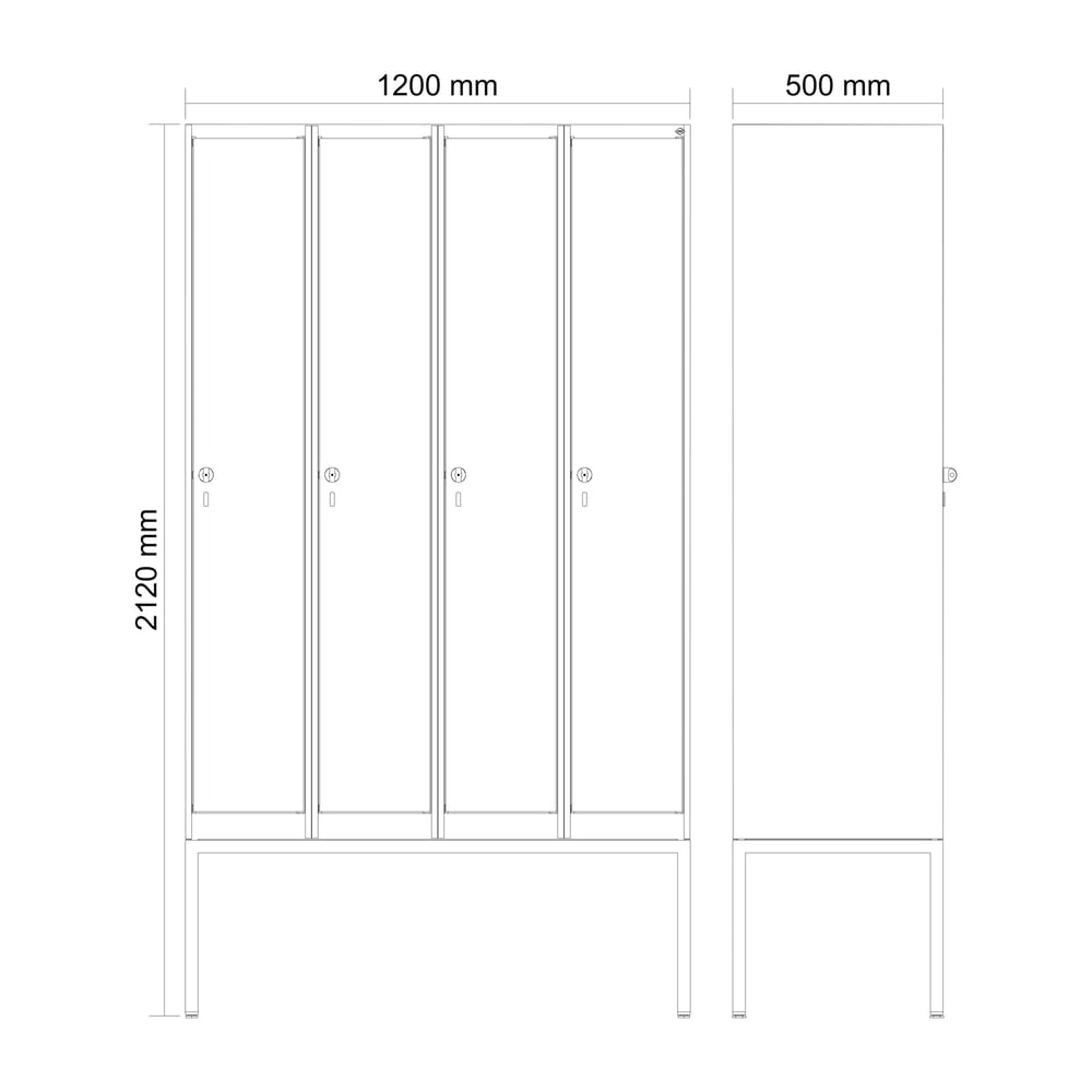 Produktabbildung Nr. 8: C+P Spind Classic PLUS, Gestell, 4 Abteile, HxBxT 2.120 x 1.200 x 500 mm, lichtgrau, clowngrün, für Vorhängeschloss, ohne Mitteltrennwand