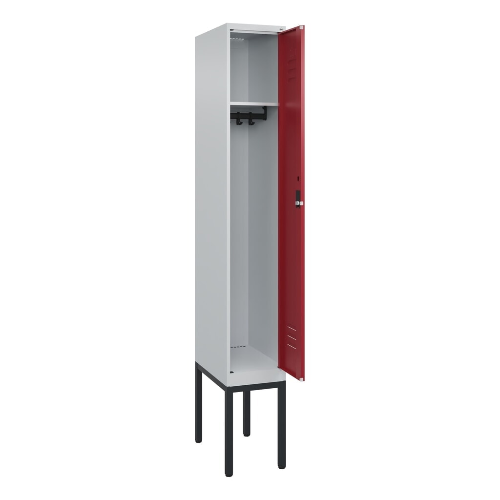 Produktabbildung: C+P Spind Classic PLUS, Gestell, 1 Abteil, HxBxT 2.120 x 300 x 500 mm, lichtgrau, rubinrot, Zylinderschloss, ohne Mitteltrennwand
