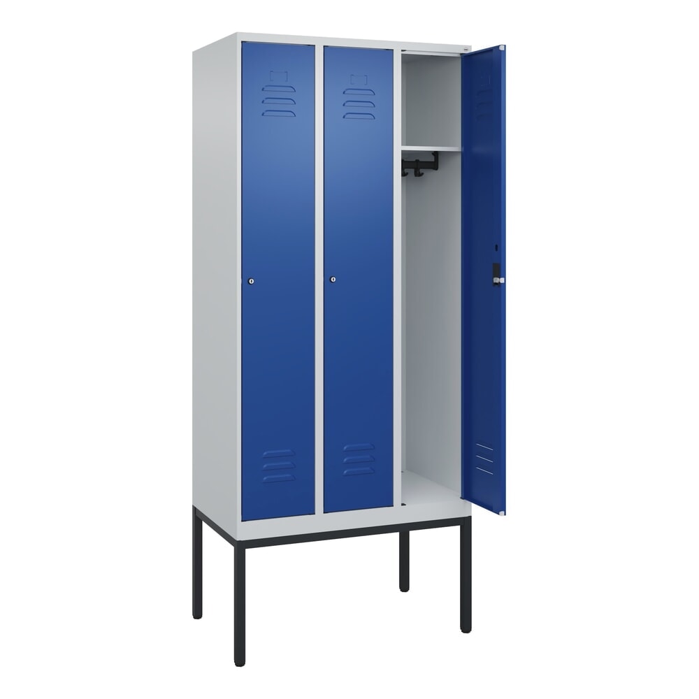 Produktabbildung: C+P Spind Classic PLUS, Gestell, 3 Abteile, HxBxT 2.120 x 900 x 500 mm, lichtgrau, enzianblau, Zylinderschloss, ohne Mitteltrennwand