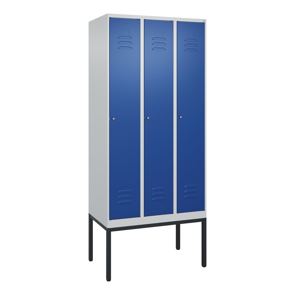 Produktabbildung Nr. 9: C+P Spind Classic PLUS, Gestell, 3 Abteile, HxBxT 2.120 x 900 x 500 mm, lichtgrau, enzianblau, Zylinderschloss, ohne Mitteltrennwand