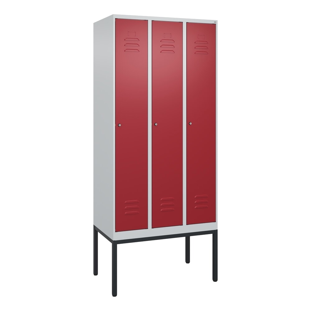 Produktabbildung Nr. 9: C+P Spind Classic PLUS, Gestell, 3 Abteile, HxBxT 2.120 x 900 x 500 mm, lichtgrau, rubinrot, Zylinderschloss, ohne Mitteltrennwand