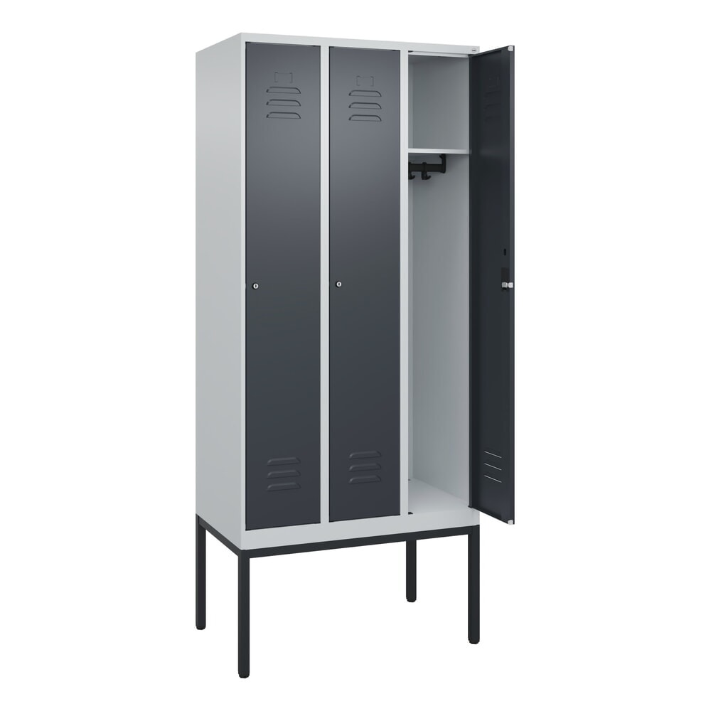 Produktabbildung: C+P Spind Classic PLUS, Gestell, 3 Abteile, HxBxT 2.120 x 900 x 500 mm, lichtgrau, anthrazitgrau, Zylinderschloss, ohne Mitteltrennwand
