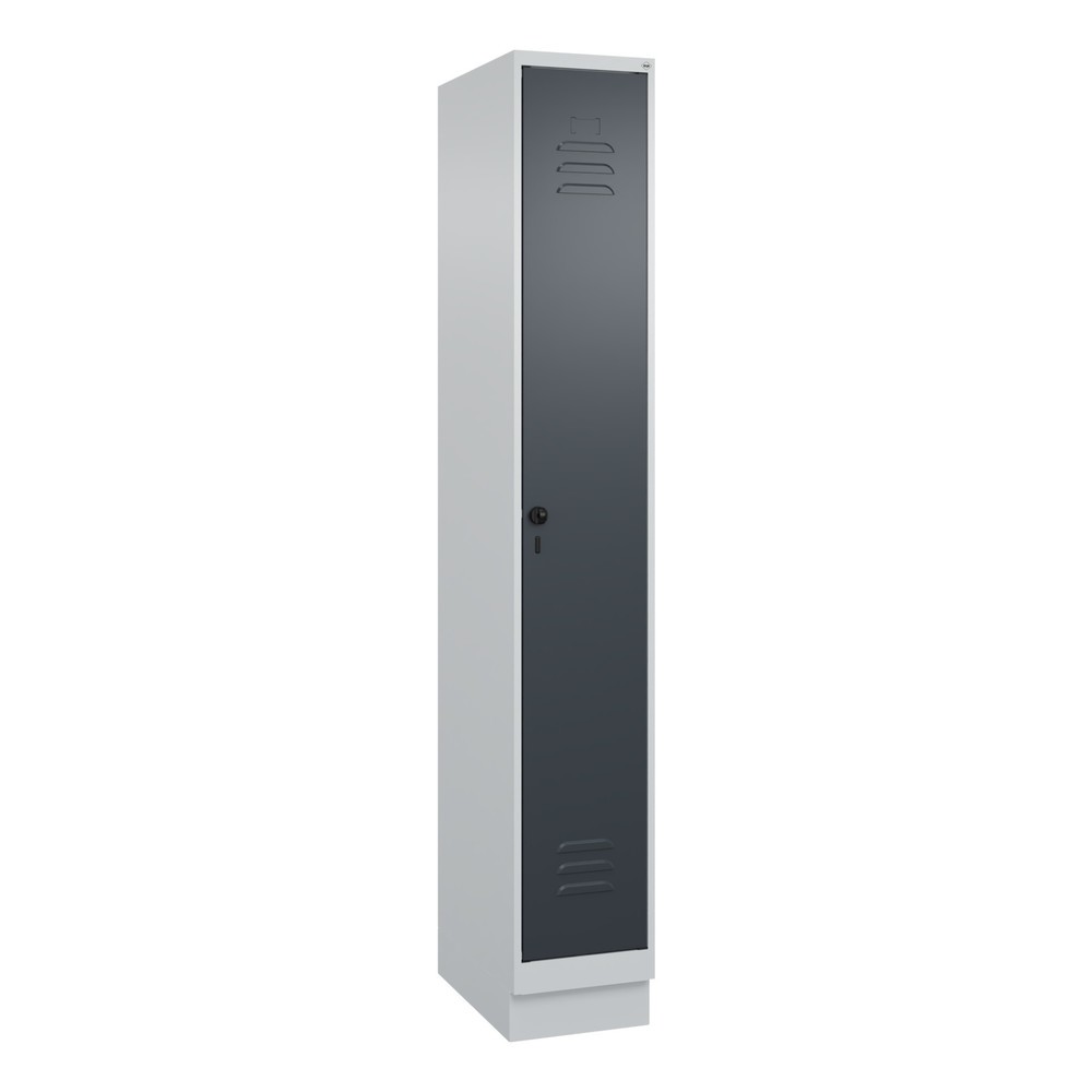 Produktabbildung: C+P Spind Classic PLUS, Sockel, 1 Abteil, HxBxT 1.950 x 300 x 500 mm, lichtgrau, anthrazitgrau, für Vorhängeschloss, mit Mitteltrennwand