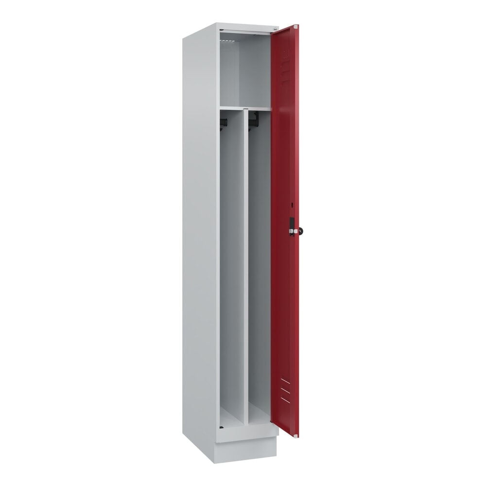 Produktabbildung: C+P Spind Classic PLUS, Sockel, 1 Abteil, HxBxT 1.950 x 300 x 500 mm, lichtgrau, rubinrot, für Vorhängeschloss, mit Mitteltrennwand