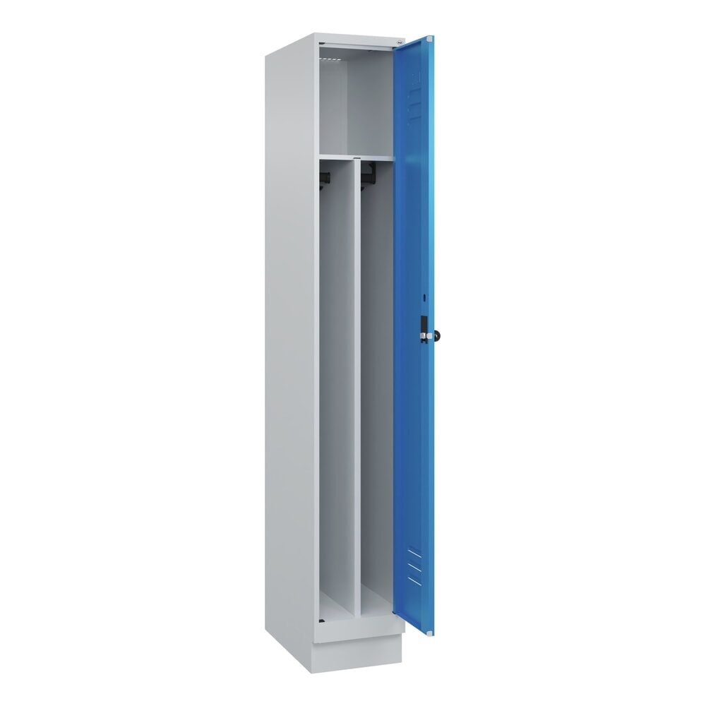 Produktabbildung: C+P Spind Classic PLUS, Sockel, 1 Abteil, HxBxT 1.950 x 300 x 500 mm, lichtgrau, lichtblau, für Vorhängeschloss, mit Mitteltrennwand