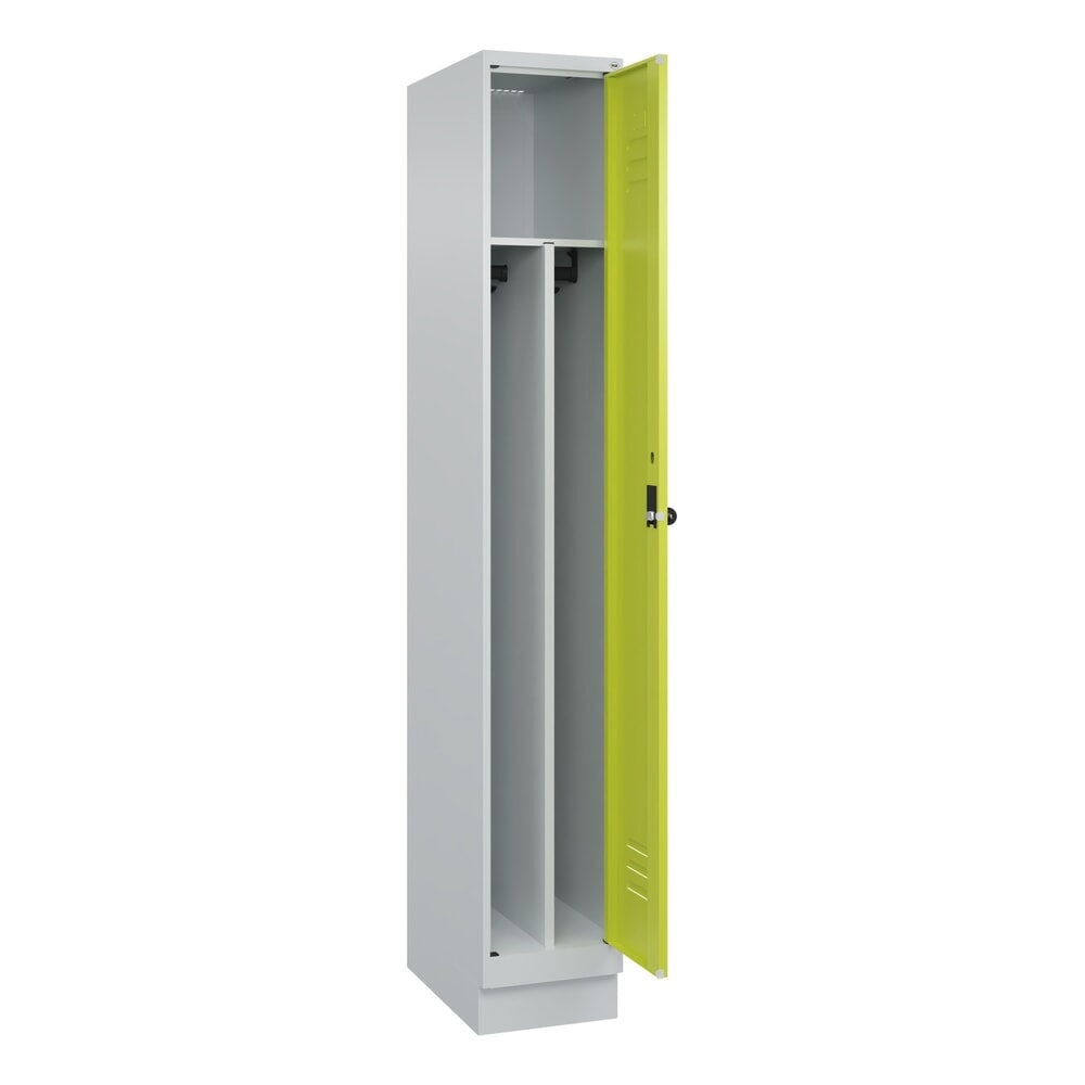 Produktabbildung: C+P Spind Classic PLUS, Sockel, 1 Abteil, HxBxT 1.950 x 300 x 500 mm, lichtgrau, clowngrün, für Vorhängeschloss, mit Mitteltrennwand