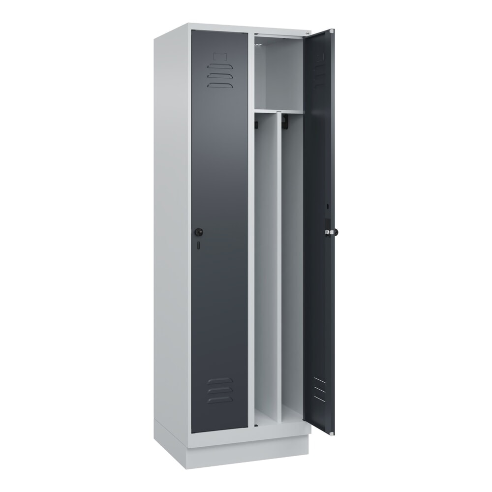 Produktabbildung: C+P Spind Classic PLUS, Sockel, 2 Abteile, HxBxT 1.950 x 600 x 500 mm, lichtgrau, anthrazitgrau, für Vorhängeschloss, mit Mitteltrennwand