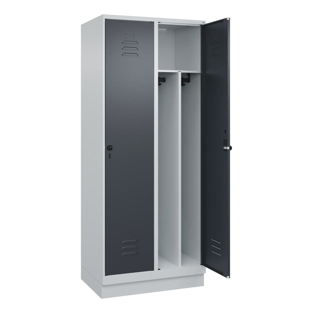 Produktabbildung: C+P Spind Classic PLUS, Sockel, 2 Abteile, HxBxT 1.950 x 800 x 500 mm, lichtgrau, anthrazitgrau, für Vorhängeschloss, mit Mitteltrennwand