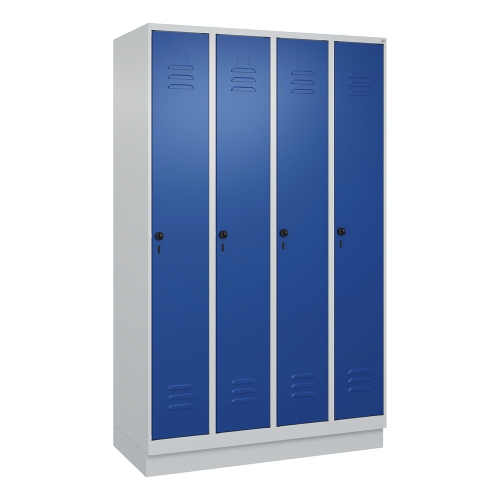 Produktabbildung Nr. 9: C+P Spind Classic PLUS, Sockel, 4 Abteile, HxBxT 1.950 x 1.200 x 500 mm, lichtgrau, enzianblau, für Vorhängeschloss, mit Mitteltrennwand