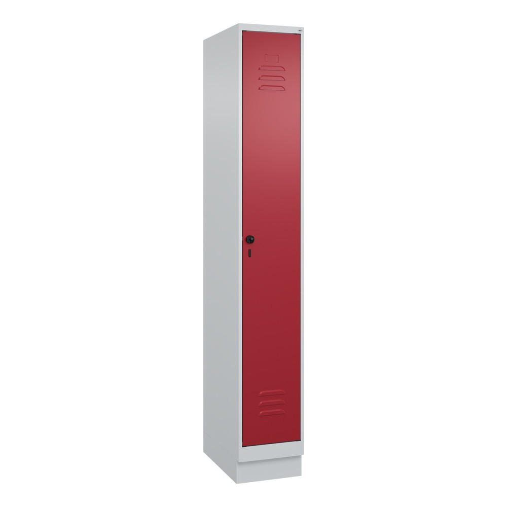 Produktabbildung: C+P Spind Classic PLUS, Sockel, 1 Abteil, HxBxT 1.950 x 300 x 500 mm, lichtgrau, rubinrot, für Vorhängeschloss, ohne Mitteltrennwand