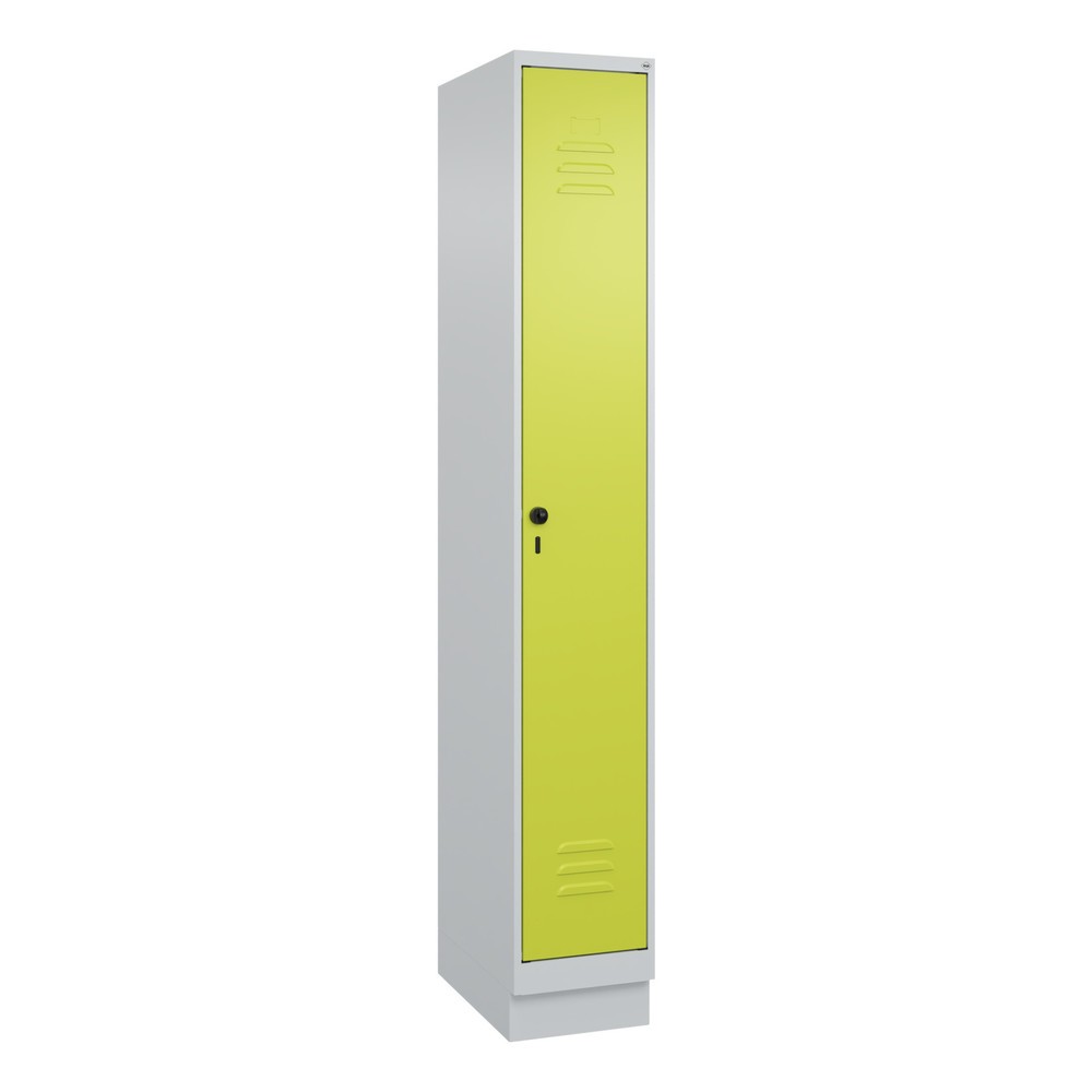 Produktabbildung: C+P Spind Classic PLUS, Sockel, 1 Abteil, HxBxT 1.950 x 300 x 500 mm, lichtgrau, clowngrün, für Vorhängeschloss, ohne Mitteltrennwand