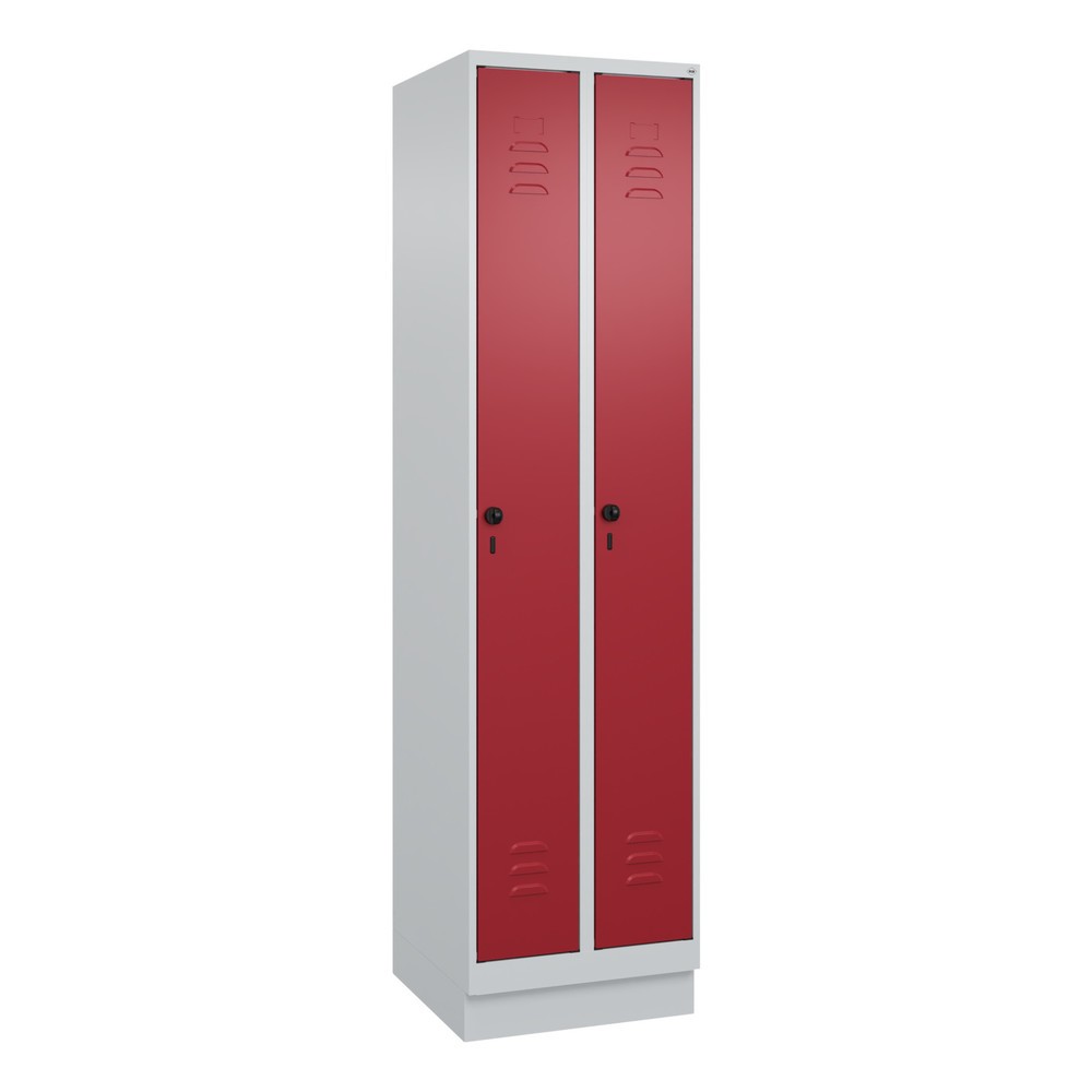 Produktabbildung: C+P Spind Classic PLUS, Sockel, 2 Abteile, HxBxT 1.950 x 500 x 500 mm, lichtgrau, rubinrot, für Vorhängeschloss, ohne Mitteltrennwand