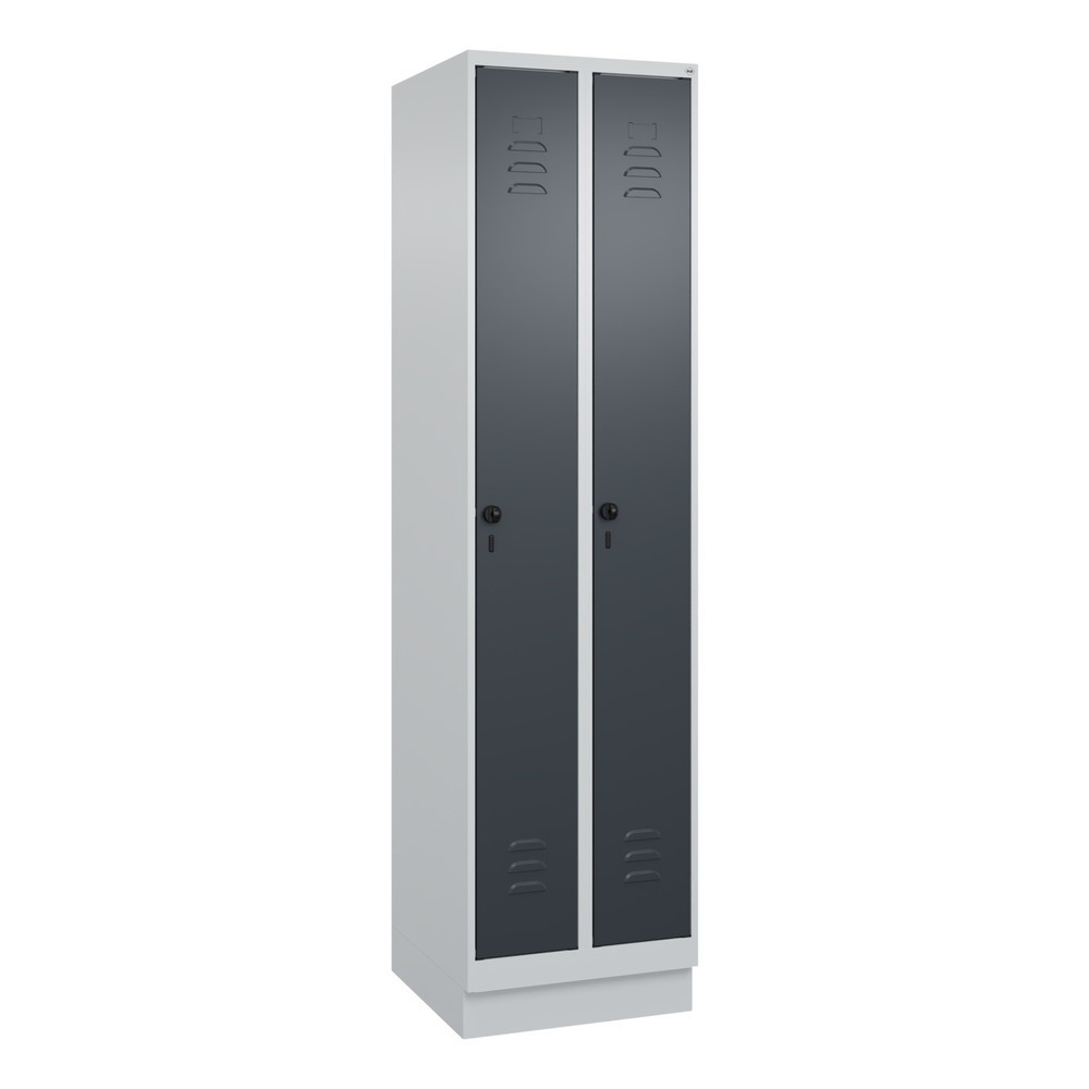 Produktabbildung: C+P Spind Classic PLUS, Sockel, 2 Abteile, HxBxT 1.950 x 500 x 500 mm, lichtgrau, anthrazitgrau, für Vorhängeschloss, ohne Mitteltrennwand