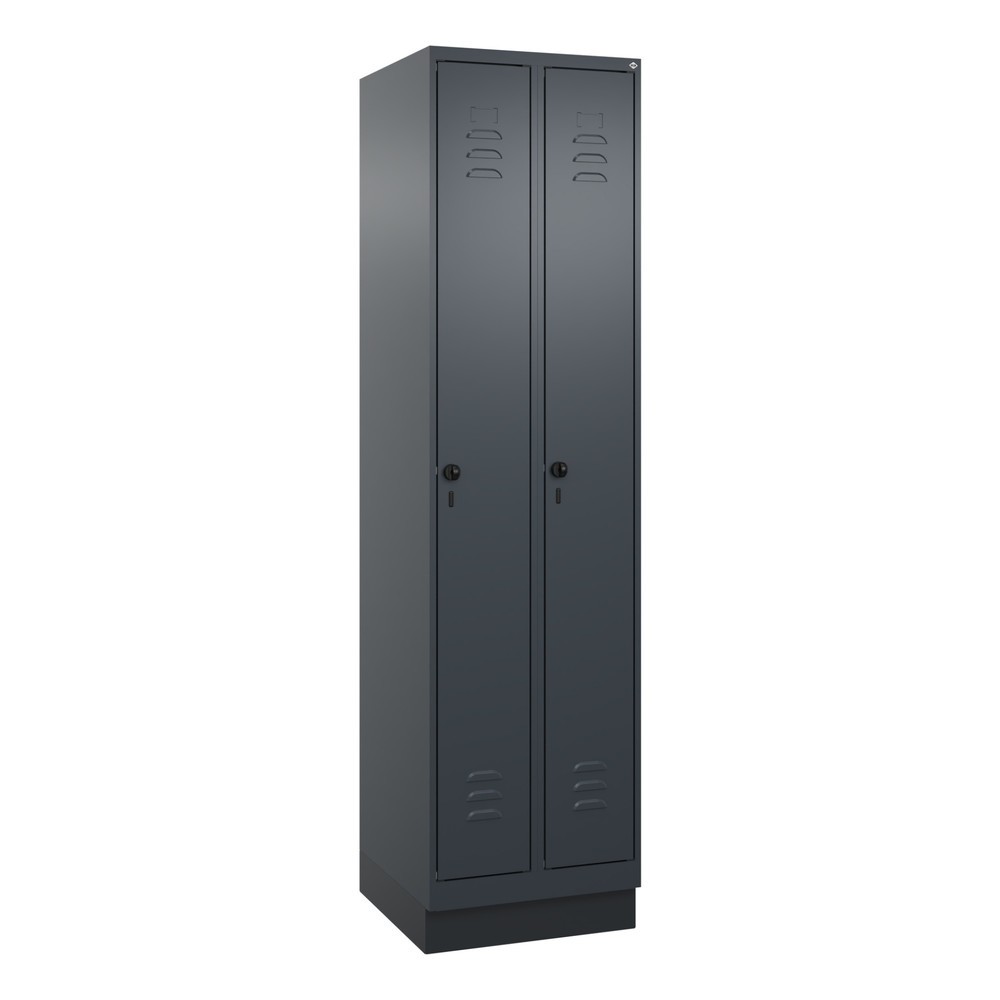 Produktabbildung: C+P Spind Classic PLUS, Sockel, 2 Abteile, HxBxT 1.950 x 500 x 500 mm, anthrazitgrau, anthrazitgrau, für Vorhängeschloss, ohne Mitteltrennwand