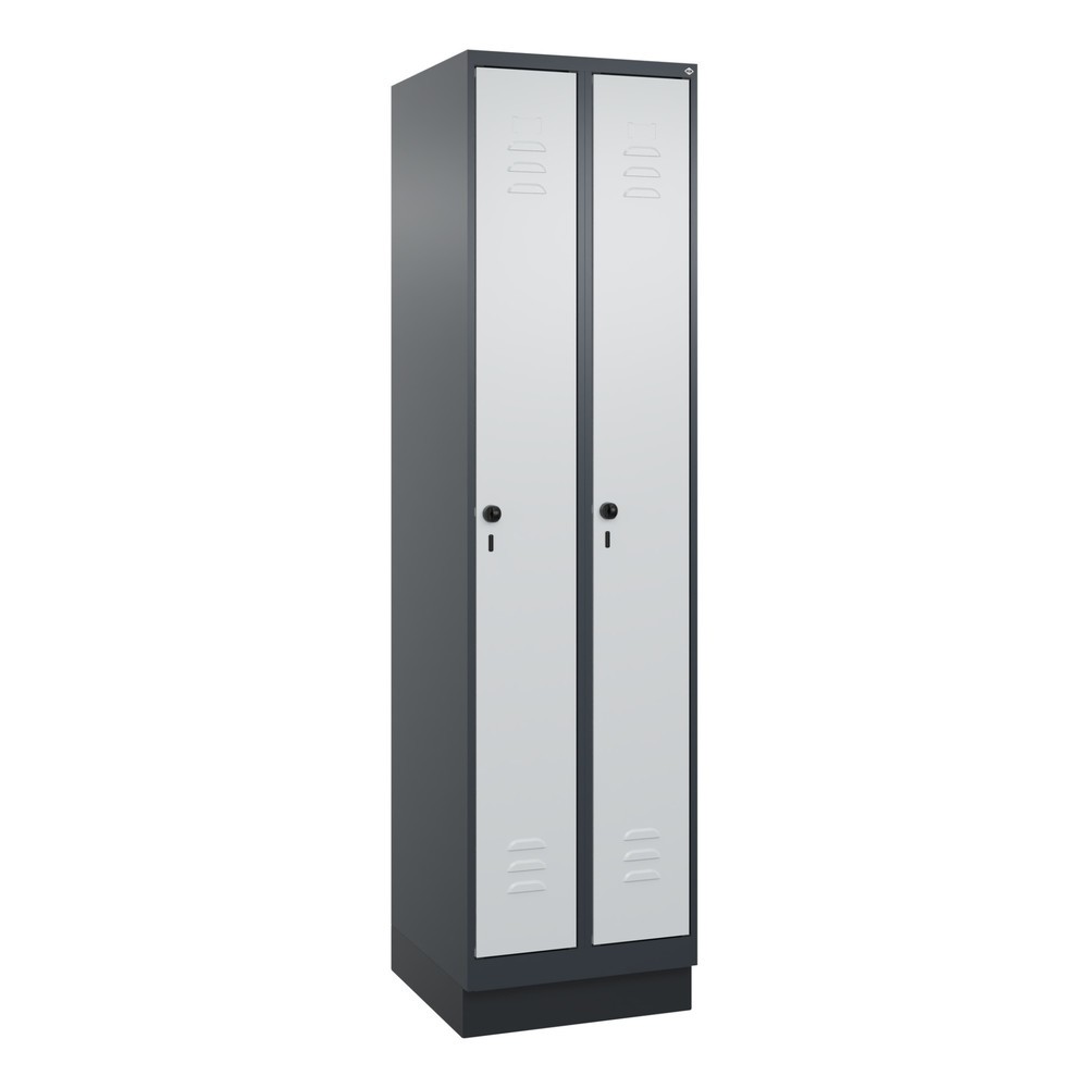Produktabbildung: C+P Spind Classic PLUS, Sockel, 2 Abteile, HxBxT 1.950 x 500 x 500 mm, anthrazitgrau, lichtgrau, für Vorhängeschloss, ohne Mitteltrennwand