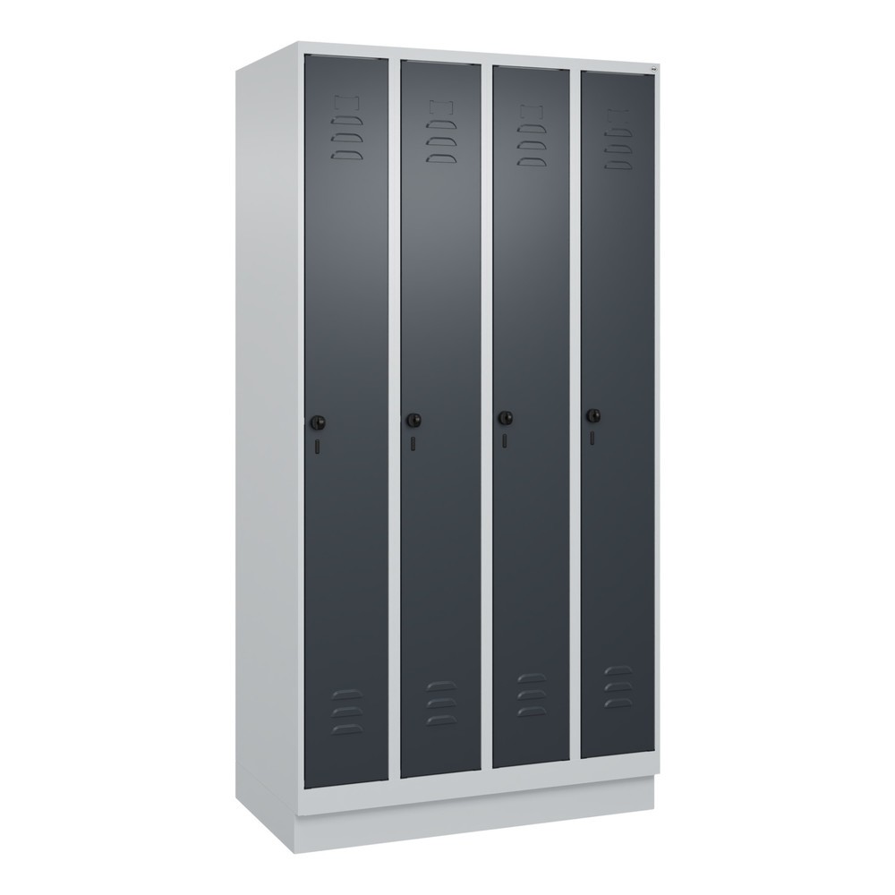 Produktabbildung: C+P Spind Classic PLUS, Sockel, 4 Abteile, HxBxT 1.950 x 1.000 x 500 mm, lichtgrau, anthrazitgrau, für Vorhängeschloss, ohne Mitteltrennwand