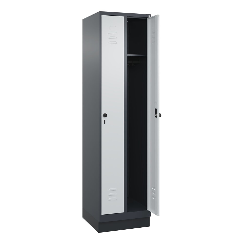 Produktabbildung: C+P Spind Classic PLUS, Sockel, 2 Abteile, HxBxT 1.950 x 500 x 500 mm, anthrazitgrau, lichtgrau, für Vorhängeschloss, ohne Mitteltrennwand