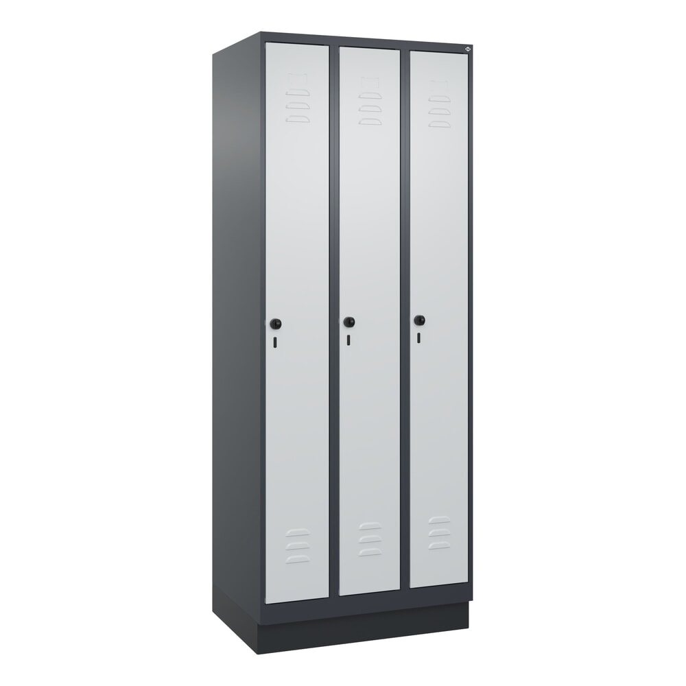 Produktabbildung Nr. 9: C+P Spind Classic PLUS, Sockel, 3 Abteile, HxBxT 1.950 x 750 x 500 mm, anthrazitgrau, lichtgrau, für Vorhängeschloss, ohne Mitteltrennwand