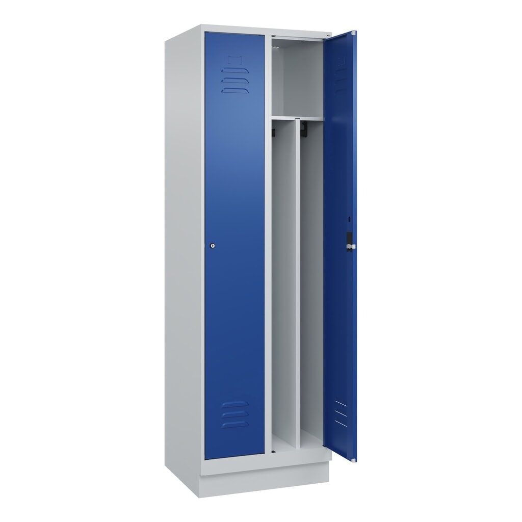 Produktabbildung: C+P Spind Classic PLUS, Sockel, 2 Abteile, HxBxT 1.950 x 600 x 500 mm, lichtgrau, enzianblau, Zylinderschloss, mit Mitteltrennwand