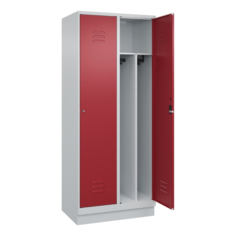 Produktabbildung: C+P Spind Classic PLUS, Sockel, 2 Abteile, HxBxT 1.950 x 800 x 500 mm, lichtgrau, rubinrot, Zylinderschloss, mit Mitteltrennwand