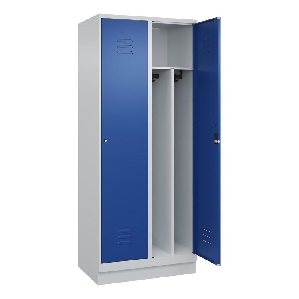 Produktabbildung: C+P Spind Classic PLUS, Sockel, 2 Abteile, HxBxT 1.950 x 800 x 500 mm, lichtgrau, enzianblau, Zylinderschloss, mit Mitteltrennwand