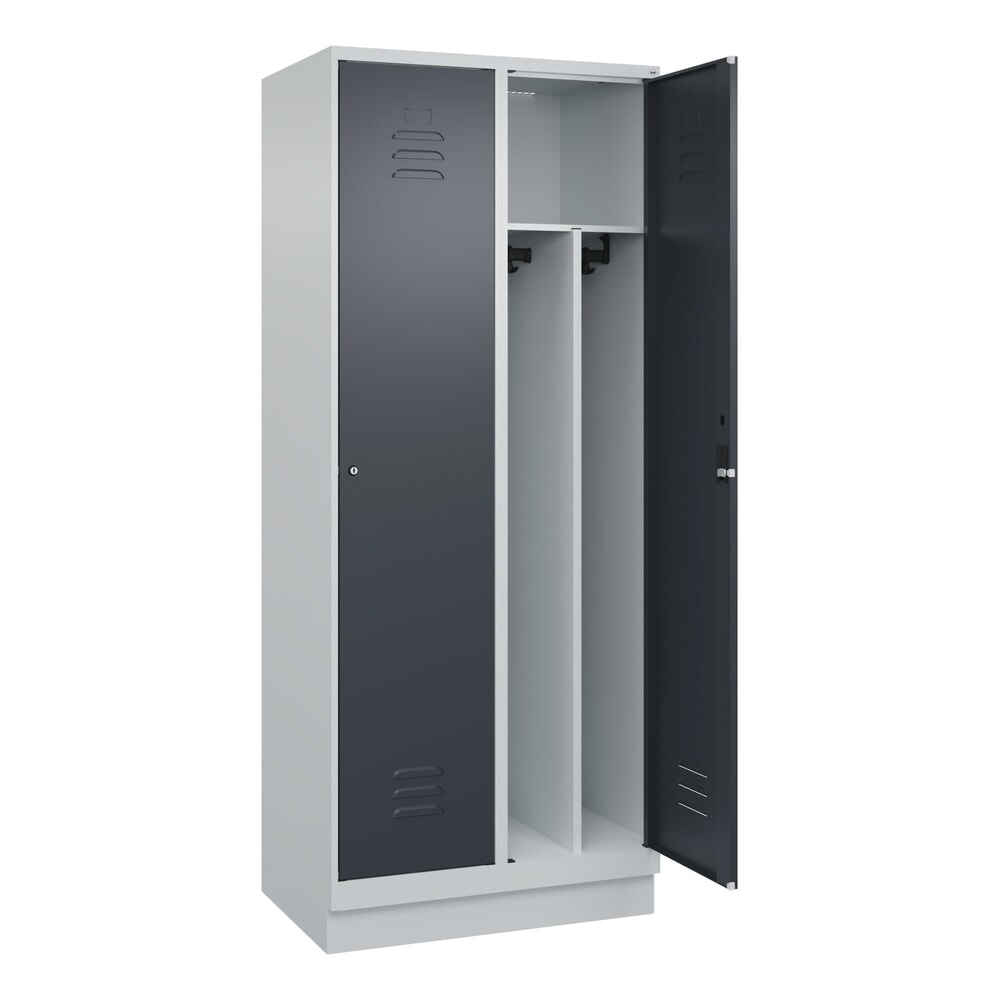 Produktabbildung: C+P Spind Classic PLUS, Sockel, 2 Abteile, HxBxT 1.950 x 800 x 500 mm, lichtgrau, anthrazitgrau, Zylinderschloss, mit Mitteltrennwand