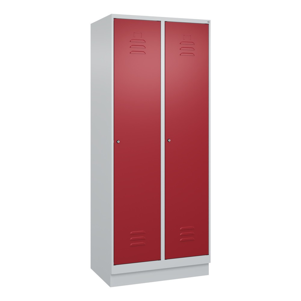 Produktabbildung: C+P Spind Classic PLUS, Sockel, 2 Abteile, HxBxT 1.950 x 800 x 500 mm, lichtgrau, rubinrot, Zylinderschloss, ohne Mitteltrennwand