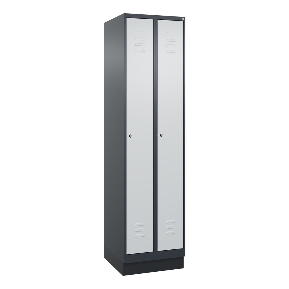 Produktabbildung: C+P Spind Classic PLUS, Sockel, 2 Abteile, HxBxT 1.950 x 500 x 500 mm, anthrazitgrau, lichtgrau, Zylinderschloss, ohne Mitteltrennwand