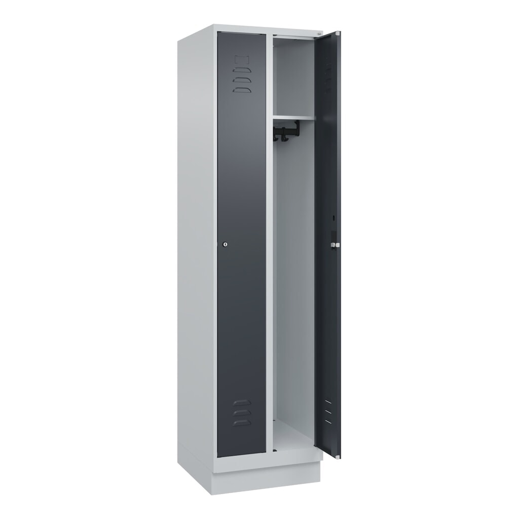 C+P Spind Classic PLUS, Sockel, 2 Abteile, HxBxT 1.950 x 500 x 500 mm, lichtgrau, anthrazitgrau, Zylinderschloss, ohne Mitteltrennwand Produktabbildung Nr. 1: C+P Spind Classic PLUS, Sockel, 2 Abteile, HxBxT 1.950 x 500 x 500 mm, lichtgrau, anthrazitgrau, Zylinderschloss, ohne Mitteltrennwand