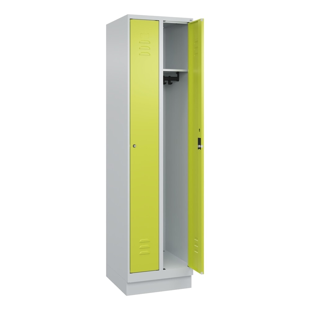 Produktabbildung: C+P Spind Classic PLUS, Sockel, 2 Abteile, HxBxT 1.950 x 500 x 500 mm, lichtgrau, clowngrün, Zylinderschloss, ohne Mitteltrennwand