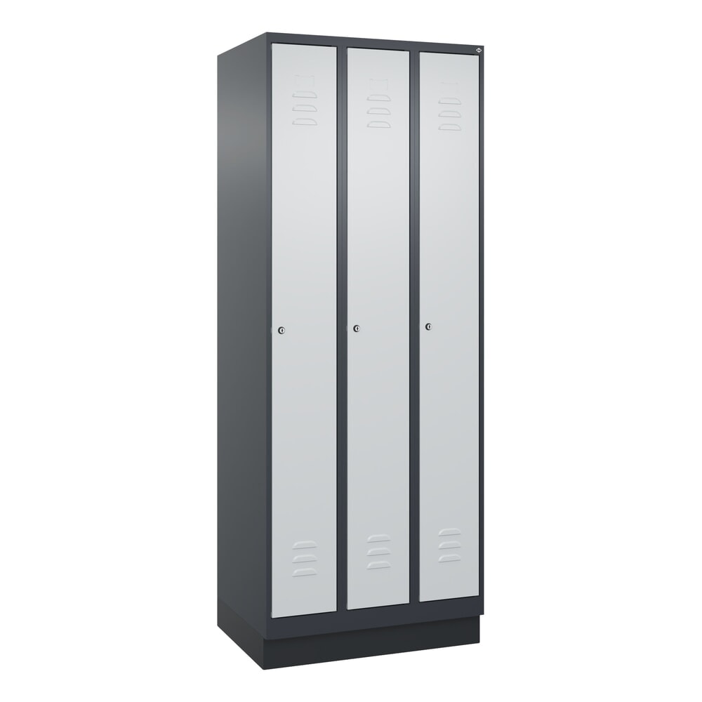 Produktabbildung Nr. 9: C+P Spind Classic PLUS, Sockel, 3 Abteile, HxBxT 1.950 x 750 x 500 mm, anthrazitgrau, lichtgrau, Zylinderschloss, ohne Mitteltrennwand