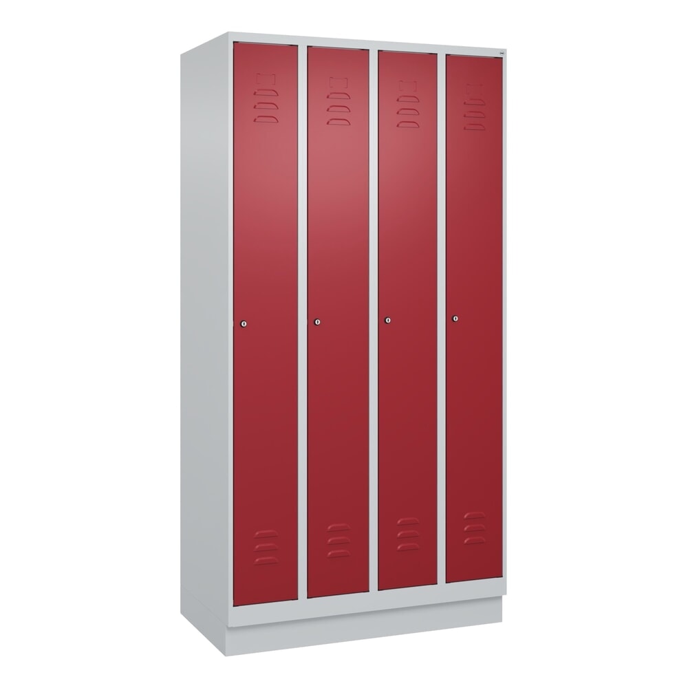 C+P Spind Classic PLUS, Sockel, 4 Abteile, HxBxT 1.950 x 1.000 x 500 mm, lichtgrau, rubinrot, Zylinderschloss, ohne Mitteltrennwand Produktabbildung Nr. 8: C+P Spind Classic PLUS, Sockel, 4 Abteile, HxBxT 1.950 x 1.000 x 500 mm, lichtgrau, rubinrot, Zylinderschloss, ohne Mitteltrennwand